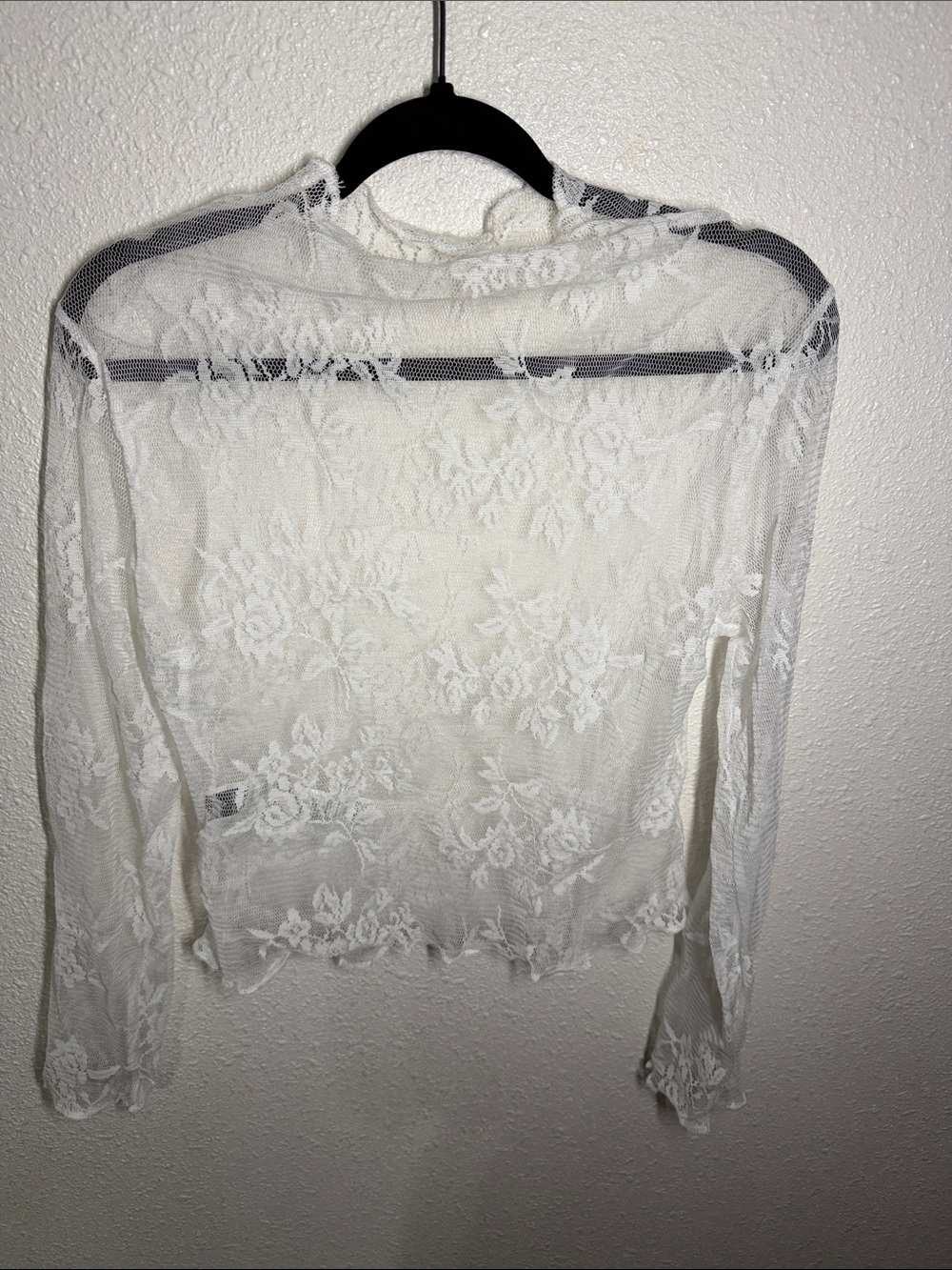 Women's White Lace Long-Sleeve Sheer Top